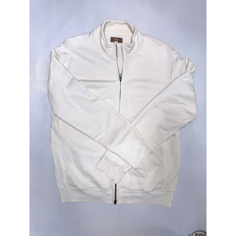 RYE 51 Mens Full Zip 100% Cotton French Terry Jacket MEDIUM Cream Minimalist